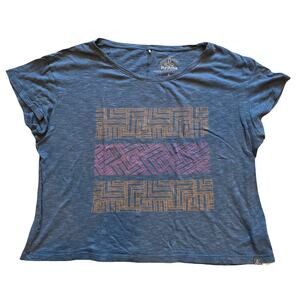 Prana Graphic Tee Blue Heather Geometric Boho Yoga Top Women's Size Medium